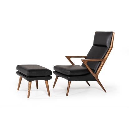 Modrest Fulton Modern Black Lounge Chair & Ottoman Black Lounge Chair 74893 VGCSLC-17050