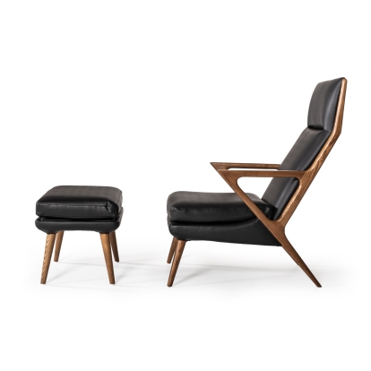 Modrest Fulton Modern Black Lounge Chair & Ottoman Black Lounge Chair 74893 VGCSLC-17050