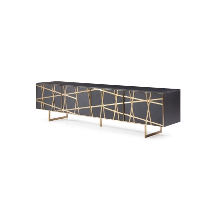 Modrest Kilson Modern Black Oak & Champagne Gold TV Stand Black TV Stand 77714 VGVCTV1819-WG-BLK-TV