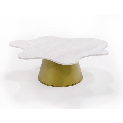 Modrest Gabbro High Glam White Marble and Gold Coffee Table White Coffee Table 76885 VGODLZ-220C-H