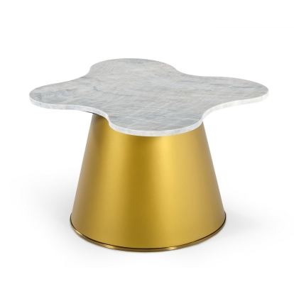 Modrest Gabbro Glam White Marble and Gold End Table White End Table 76887 VGODLZ-220E