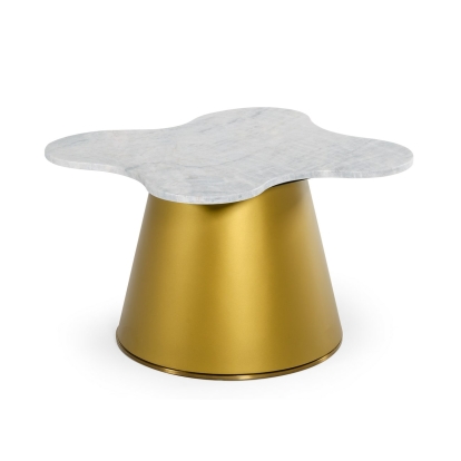 Modrest Gabbro Glam White Marble and Gold End Table White End Table 76887 VGODLZ-220E