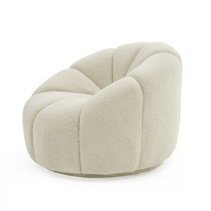 Divani Casa Gadson Contemporary White Sherpa Swivel Chair Accent Chair White Lounge Chair 79162 VGODZW-20094-WHT-CH
