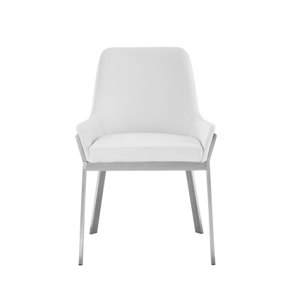 Modrest Ganon Modern White & Brushed Stainless Steel Dining Chair White Dining Chair 77767 VGGAGA-6736CH-WHT-SS-DC