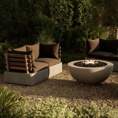 LA Furniture Garza Outdoor Concrete & Teak 2-Piece Corner Set VGLBMODU-CORNER-SET Contemporary Style by Vig Furnitrue Number 85703 Catch Home Goods
