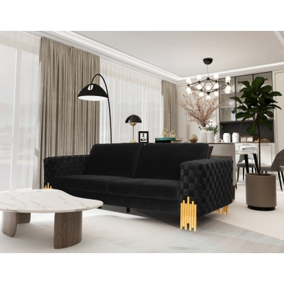 Divani Casa Georgia- Modern Velvet Glam Black + Gold Sofa Black Sofa 79458 VGKNK8622-S