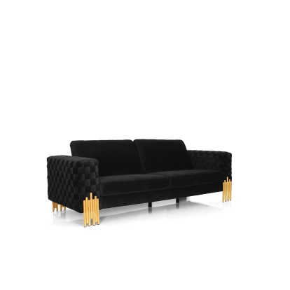 Divani Casa Georgia- Modern Velvet Glam Black + Gold Sofa Black Sofa 79458 VGKNK8622-S