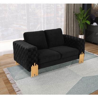 Divani Casa Georgia- Modern Velvet Glam Black + Gold Loveseat Black Loveseat 79459 VGKNK8622-LS