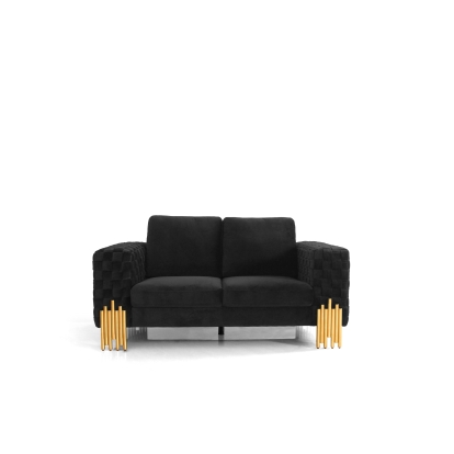 Divani Casa Georgia- Modern Velvet Glam Black + Gold Loveseat Black Loveseat 79459 VGKNK8622-LS