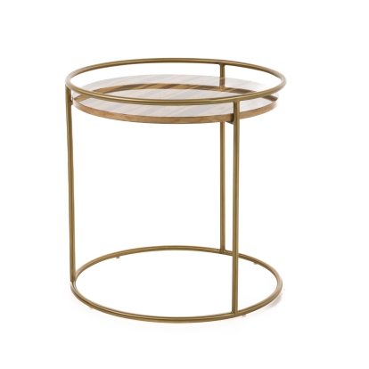 Modrest Gilcrest Glam Brown and Gold Marble End Table Brown End Table 76893 VGODLZ-199E