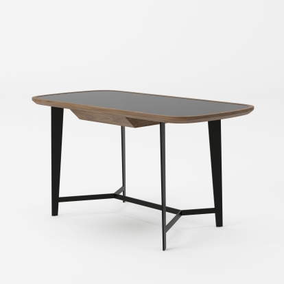 Modrest Girard Modern Walnut & Black Glass Desk Walnut Desk 77883 VGBBMQ2002DK-2
