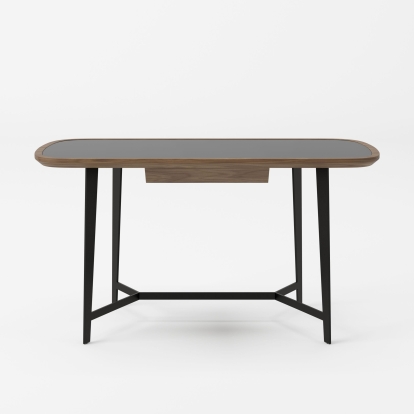 Modrest Girard Modern Walnut & Black Glass Desk Walnut Desk 77883 VGBBMQ2002DK-2