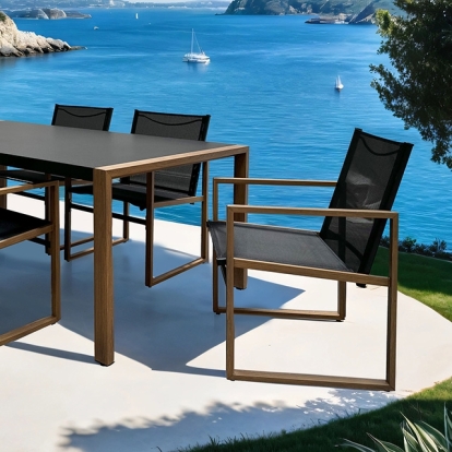 Furniture Of America Oswego Contemporary Black-Natural 8 Pc. Outdoor Dining Set Model GM-2040-7PC