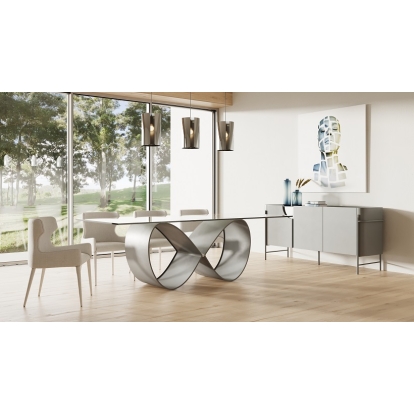 Modrest Hadley- Glass & Matte Grey Dining Table Clear Glass Dining Table 79742 VGGM-DT-CASTA-DT