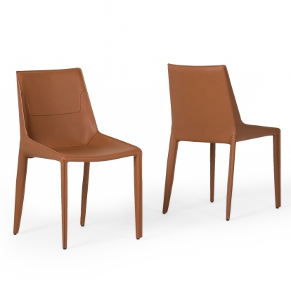 Modrest Halo Modern Cognac Saddle Leather Dining Chair Set of Two Brown Dining Chair 79929Z VGYF-DC1113-BR-DC