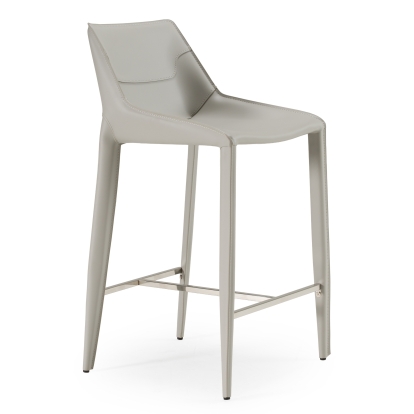 Modrest Halo Modern Light Grey Saddle Leather Counter Stool Light Grey Bar Stool 79935 VGYF-BS1113-LTGR-CS