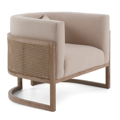 Modrest Haney Modern Grey Fabric + Grey Oak+ Rattan Accent Chair Beige Accent Chair 81416 VGMF-L3160-GRY