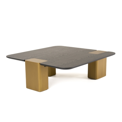 Modrest Harold Modern Black Oak+ Brushed Gold Oak Square Small Coffee Table Black Coffee Table 81683 VGHB467E