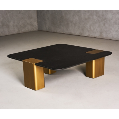 Modrest Harold Modern Black Oak+ Brushed Gold Oak Square Small Coffee Table Black Coffee Table 81683 VGHB467E