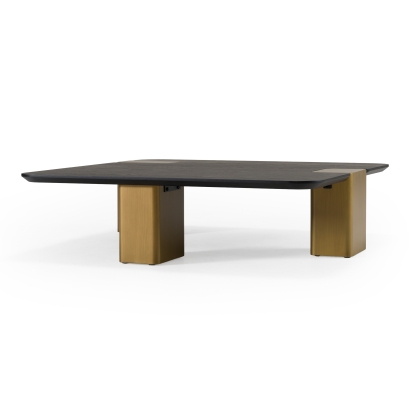 Modrest Harold Modern Black + Brushed Gold Oak Large Square Coffee Table Brown Coffee Table 81684 VGHB-467E2-LRG