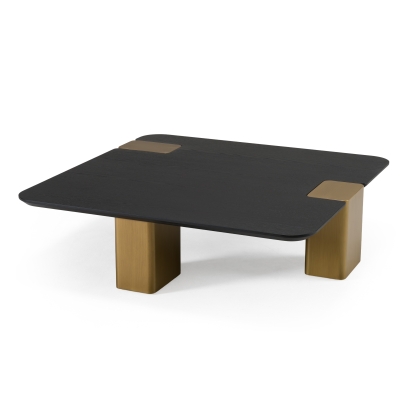 Modrest Harold Modern Black + Brushed Gold Oak Large Square Coffee Table Brown Coffee Table 81684 VGHB-467E2-LRG