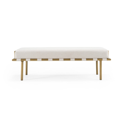Modrest Hathaway Modern Beige Fabric + Antique Brass Dining Bench Beige Bench 83023 VGGA-GA-8668BE-BGE