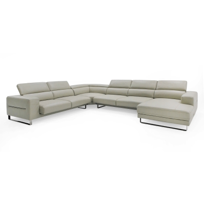 Divani Casa Hawkey Contemporary Light Grey Leather RAF Chaise Sectional Sofa Light Grey Sectional Sofa 80404 VGKK-KF1066-LG