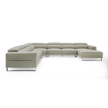 Divani Casa Hawkey Contemporary Light Grey Leather RAF Chaise Sectional Sofa Light Grey Sectional Sofa 80404 VGKK-KF1066-LG