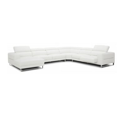 Divani Casa Hawkey Contemporary White Full Leather U Shaped Left Facing Sectional Sofa White Sectional Sofa 78187|80409 VGKKKF1066-LAF-WHT