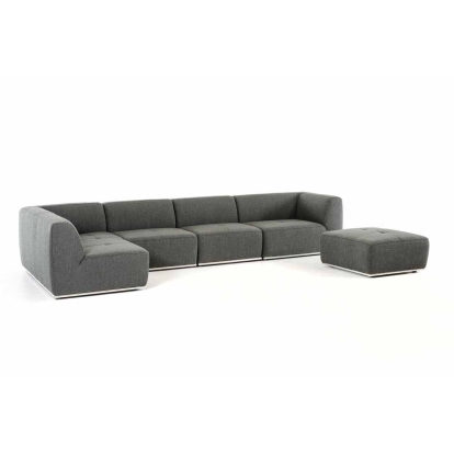 Divani Casa Hawthorn Modern Grey Fabric Modular Left Facing Chaise Sectional Sofa + Ottoman Gray/Grey Sectional Sofa 79809 VGKK-2388-LAF-D-240