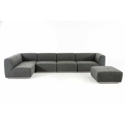 Divani Casa Hawthorn Modern Grey Fabric Modular Left Facing Chaise Sectional Sofa + Ottoman Gray/Grey Sectional Sofa 79809 VGKK-2388-LAF-D-240
