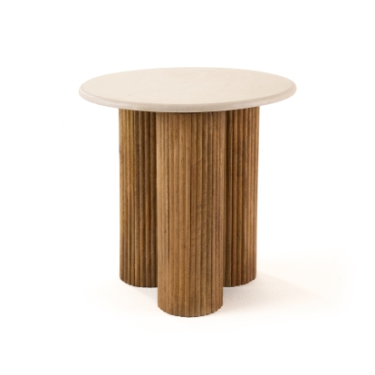 Modrest Hayden Modern Marble + Wood Round End Table Brown End Table 82001 VGBR-SBA-4867
