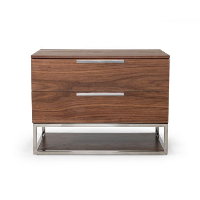 Modrest Heloise Contemporary Walnut & Stainless Steel Nightstand Walnut Nightstand 77931 VGBBMB1502-NS