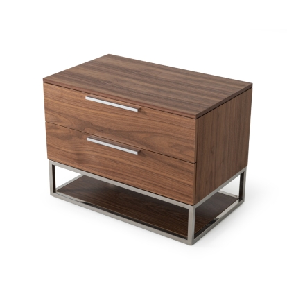 Modrest Heloise Contemporary Walnut & Stainless Steel Nightstand Walnut Nightstand 77931 VGBBMB1502-NS