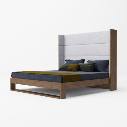 Modrest Helenora Contemporary Grey Fabric & Walnut Trim Bed Grey Bed 82778 VGVC-BD1502-WAL