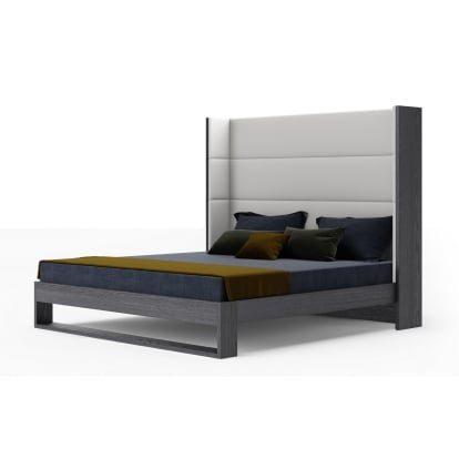 LA Furniture Heloise Queen Contemporary White Leather & Grey Elm Trim Bed VGBBMA1502-GRY-BED-Q Contemporary Style by Vig Furnitrue Number 79213 Catch Home Goods