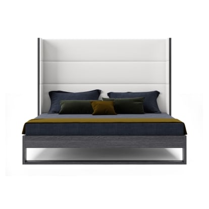 LA Furniture Heloise Queen Contemporary White Leather & Grey Elm Trim Bed VGBBMA1502-GRY-BED-Q Contemporary Style by Vig Furnitrue Number 79213 Catch Home Goods