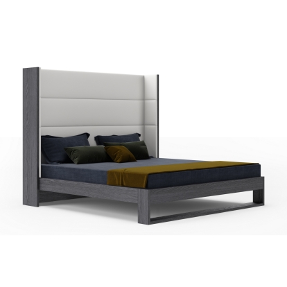 Modrest Heloise Contemporary White Leather & Grey Elm Trim Bed Grey Bed 79213|79212 VGBBMA1502-GRY-BED
