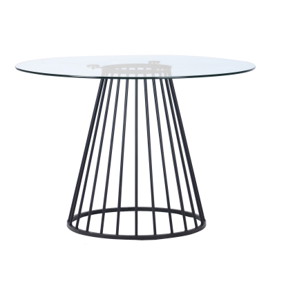 Modrest Holly Modern Round Clear Glass and Black Dining Table Black Dining Table 79817 VGFH-257012-CB-DT