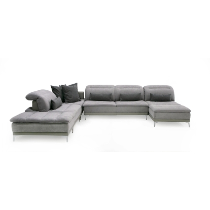 David Ferrari Horizon Modern Grey Fabric + Grey Leather U Shaped Sectional Sofa Grey Sectional Sofa 80113 VGFTHORIZON-GREY