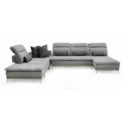 David Ferrari Horizon Modern Grey Fabric + Grey Leather U Shaped Sectional Sofa Grey Sectional Sofa 80113 VGFTHORIZON-GREY