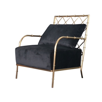Divani Casa Ignacio Glam Black Velvet & Gold Accent Chair Black Lounge Chair 78507 VGMFOC-2211-BLK-CH