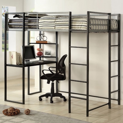 Furniture Of America Sherman Contemporary Metal Silver/Gun Metal Bunk Bed | CM-BK1098