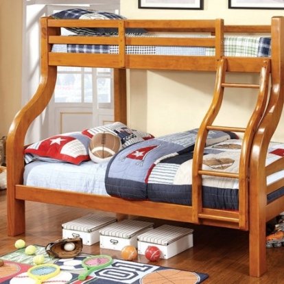 Furniture Of America Solpine Transitional Solid Wood, Wood Veneer, Others Oak Twin/Full Bunk Bed | CM-BK618-BED