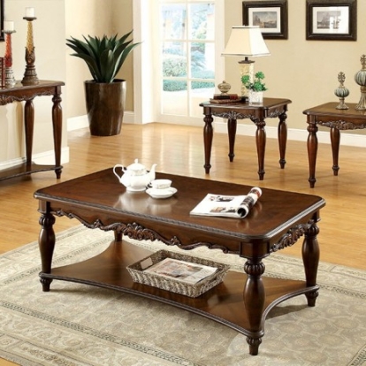 Furniture Of America Bunbury Traditional Solid Wood, Wood Veneer, Others Cherry 3 Pc. Table Set | CM4915-3PK-END TABLE