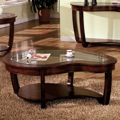Furniture Of America Crystal Falls Transitional Tempered Glass, Solid Wood, Wood Veneer, Others Dark Cherry Coffee Table | CM4336C