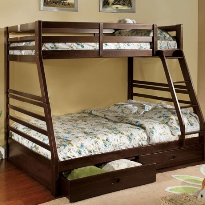 Furniture Of America California Transitional Solid Wood, Wood Veneer, Others Dark Walnut Bunk Bed | CM-BK588EX-BED