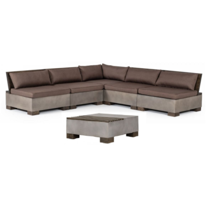 Modrest Delaware Modern Concrete Modular Small Sectional Sofa Set with Square Coffee Table Brown Outdoor Sofa Set 79950 VGLB-RIVI-SQR-SET2