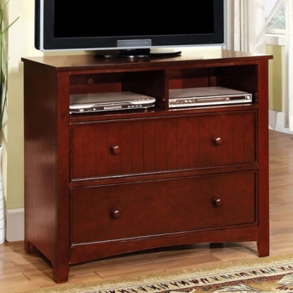 Furniture Of America Omnus Transitional Solid Wood, Wood Veneer, Others Cherry Media Chest | CM7905CH-TV