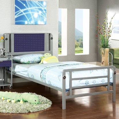 Furniture Of America Prado Contemporary Silver/Dark Blue, Silver, Dark Blue Bed Model CM7167-Twin Bed